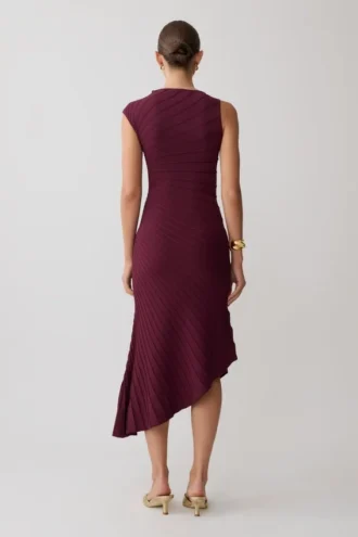 Milasandra Pleated Knit Dress – Plum