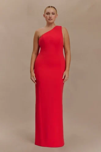 Milena One Shoulder Crepe Maxi Dress – Red