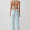 Miley Crochet Waistband Straight Leg Pant – Pale Aqua Miley Crochet Waistband Straight Leg Pant – Pale Aqua