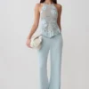 Miley Crochet Waistband Straight Leg Pant – Pale Aqua Miley Crochet Waistband Straight Leg Pant – Pale Aqua