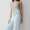 Miley Crochet Waistband Straight Leg Pant – Pale Aqua Miley Crochet Waistband Straight Leg Pant – Pale Aqua