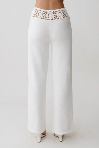 Miley Crochet Waistband Straight Leg Pant – Ivory