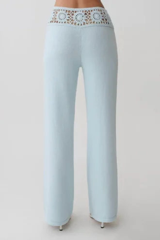 Miley Crochet Waistband Straight Leg Pant – Pale Aqua