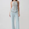 Miley Crochet Waistband Straight Leg Pant – Pale Aqua Miley Crochet Waistband Straight Leg Pant – Pale Aqua
