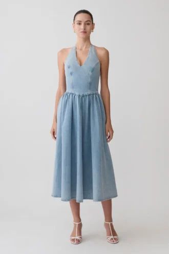 Miller Denim Halter Midi Dress – Classic Blue