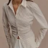 Millie Tie Back Cotton Shirt – Beige Pinstripe Millie Tie Back Cotton Shirt – Beige Pinstripe
