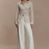 Millie Tie Back Cotton Shirt – Beige Pinstripe Millie Tie Back Cotton Shirt – Beige Pinstripe