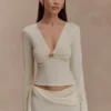 Miraby Front Ruched Knit Long Sleeve Top – Ivory Miraby Front Ruched Knit Long Sleeve Top – Ivory