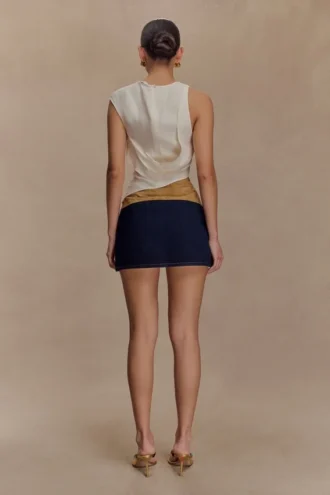 Miranda Faux Suede Belted Denim Mini Skirt – Indigo Blue