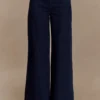 Miranda Faux Suede Belted Denim Wide Leg Jeans – Indigo Blue Miranda Faux Suede Belted Denim Wide Leg Jeans – Indigo Blue