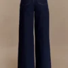 Miranda Faux Suede Belted Denim Wide Leg Jeans – Indigo Blue Miranda Faux Suede Belted Denim Wide Leg Jeans – Indigo Blue
