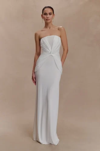 Mirren Strapless Slinky Maxi Dress – White
