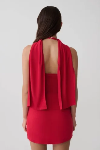 Misty Halter Backless Knit Top – Red