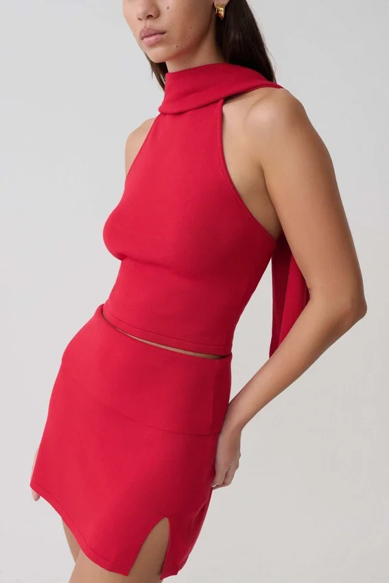 Misty Halter Backless Knit Top – Red Misty Halter Backless Knit Top – Red