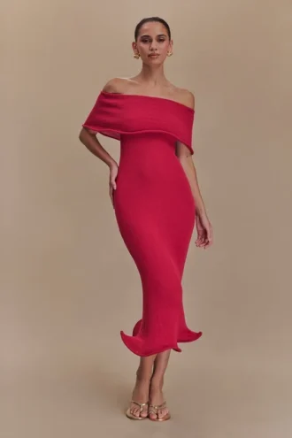 Molly Off Shoulder Knit Midi Dress – Raspberry