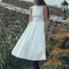 Monika Gathered Waist Cotton Midi Dress – White Monika Gathered Waist Cotton Midi Dress – White