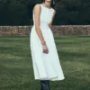 Monika Gathered Waist Cotton Midi Dress – White Monika Gathered Waist Cotton Midi Dress – White