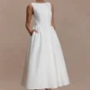 Monika Gathered Waist Cotton Midi Dress – White Monika Gathered Waist Cotton Midi Dress – White