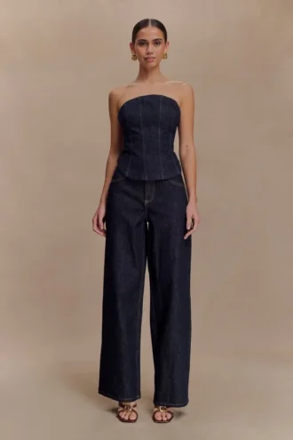 Monte Strapless Denim Corset – Washed Indigo Blue