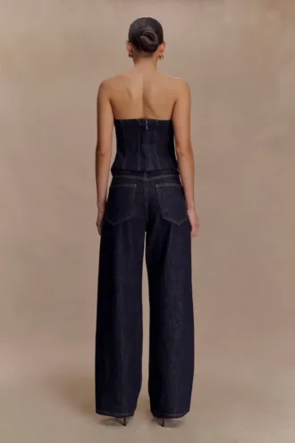 Monte Strapless Denim Corset – Washed Indigo Blue