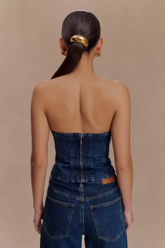 Monte Strapless Diamante Denim Corset – Midnight Blue