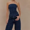Monte Strapless Diamante Denim Corset – Midnight Blue Monte Strapless Diamante Denim Corset – Midnight Blue