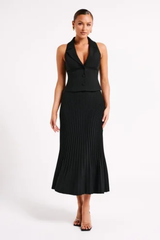 Twyla Pleated Suiting Maxi Skirt – Black