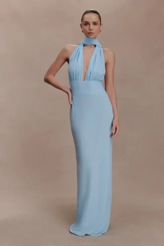Nadine Halter Chiffon Maxi Dress – Blue