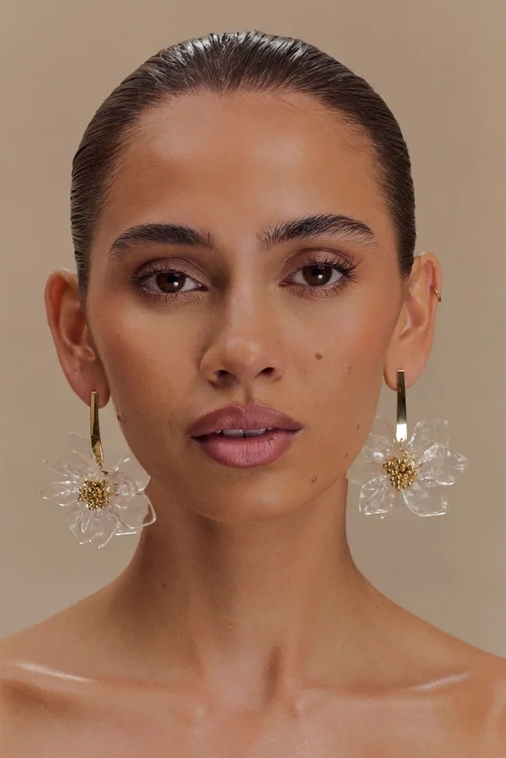 Naomi Acrylic Flower Earring – Gold Naomi Acrylic Flower Earring – Gold