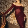 Nash Diamante Off Shoulder Maxi Dress – Mahogany