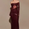 Nash Diamante Off Shoulder Maxi Dress – Mahogany