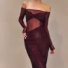 Nash Diamante Off Shoulder Maxi Dress – Mahogany