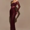 Nash Diamante Off Shoulder Maxi Dress – Mahogany