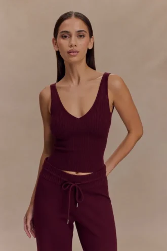 Natalya Ribbed Knit Cami Top – Merlot
