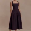 Natascha Drop Waist Cotton Midi Dress – Chocolate