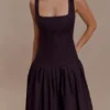 Natascha Drop Waist Cotton Midi Dress – Chocolate