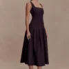 Natascha Drop Waist Cotton Midi Dress – Chocolate