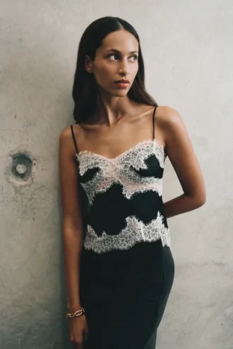 Nina Satin And Lace Camisole – Black/Ivory