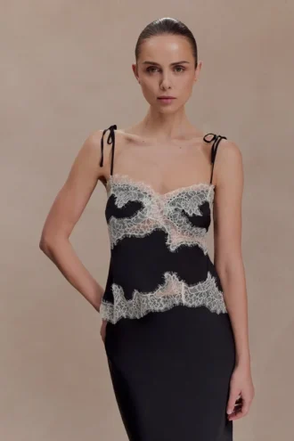 Nina Satin And Lace Camisole – Black/Ivory