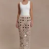 Noel Mirror Knit Midi Skirt – Beige
