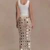 Noel Mirror Knit Midi Skirt – Beige