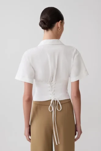 Noelia Tie Back Short Sleeve Shirt – White