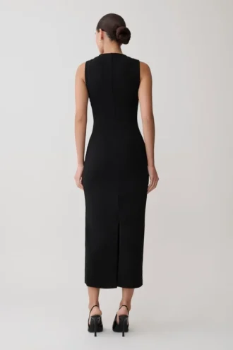 Norah Sleeveless Crepe Midi Dress – Black