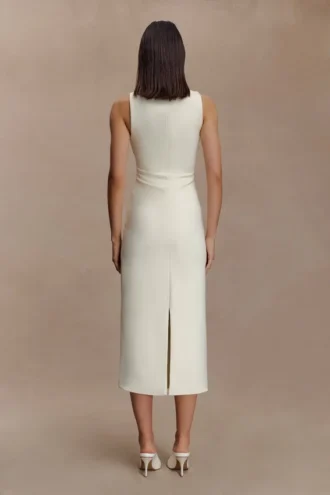 Norah Sleeveless Crepe Midi Dress – Ivory