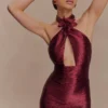 Nylah Beaded Halter Mini Dress – Burgundy Nylah Beaded Halter Mini Dress – Burgundy