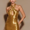 Nylah Beaded Halter Mini Dress – Gold Nylah Beaded Halter Mini Dress – Gold