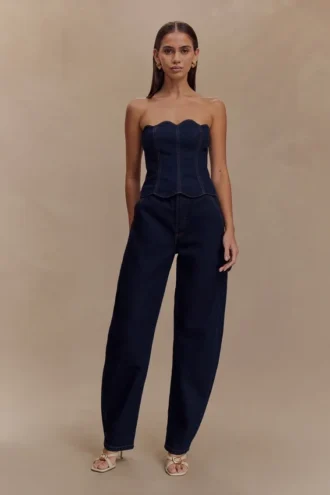 Oakley Strapless Scallop Denim Top – Indigo Blue
