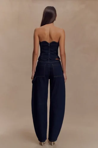 Oakley Strapless Scallop Denim Top – Indigo Blue