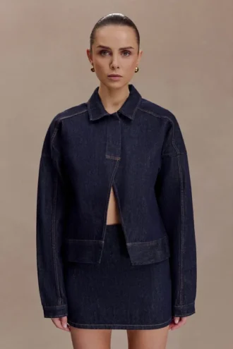 Olandria Oversized Jacket Top – Washed Indigo Blue
