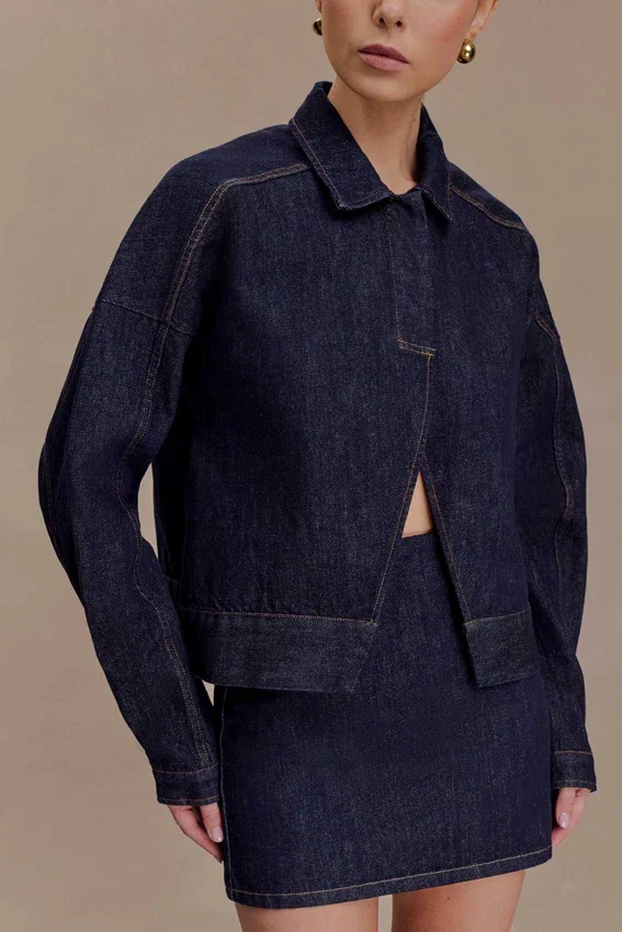 Olandria Oversized Jacket Top – Washed Indigo Blue Olandria Oversized Jacket Top – Washed Indigo Blue